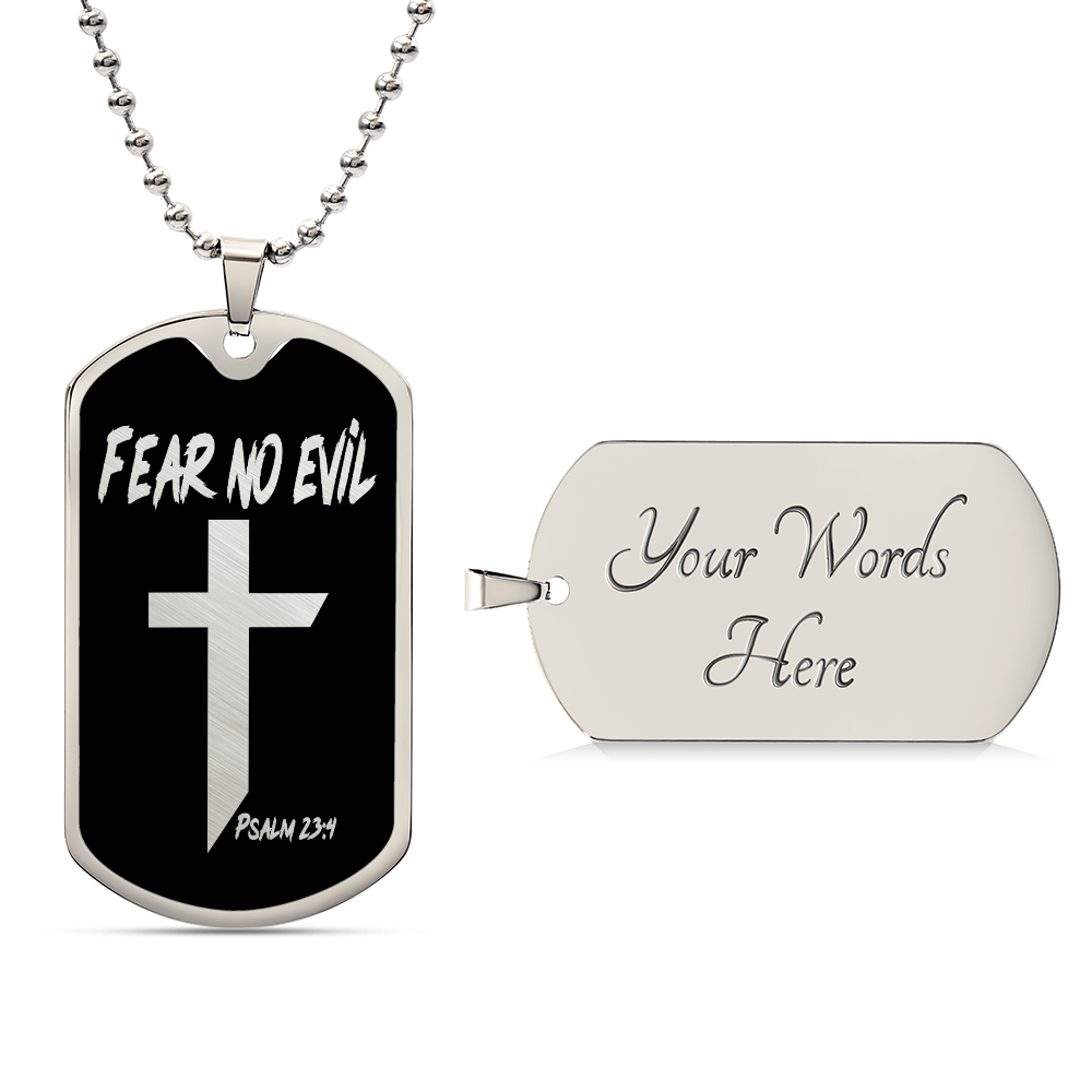 Fear No Evil Psalm 23.4 Necklace Dog Tag Stainless Steel or 18k Gold w 24" Chain-Express Your Love Gifts