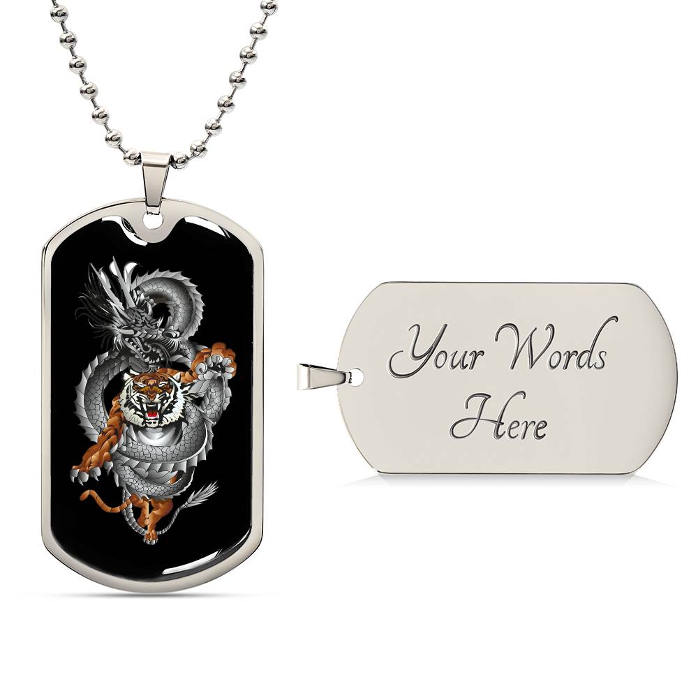 Tiger Dragon Yin Yang Necklace Dog Tag Stainless Steel or 18k Gold w 24" Chain-Express Your Love Gifts