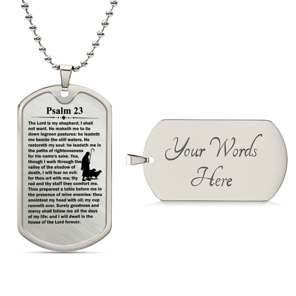 Psalm 23 English Necklace Dog Tag Stainless Steel or 18k Gold w 24" Chain-Express Your Love Gifts