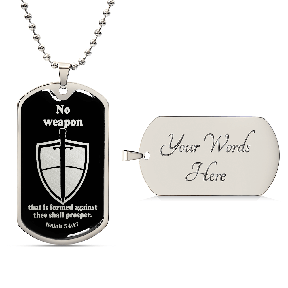 Isaiah 54:17 No Weapon Necklace Dog Tag Stainless Steel or 18k Gold w 24" Chain-Express Your Love Gifts