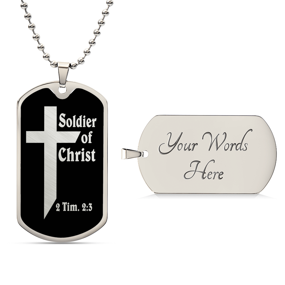 Soldier of Christ 2 Tim 2 3 Necklace Dog Tag Stainless Steel or 18k Gold w 24" Chain-Express Your Love Gifts