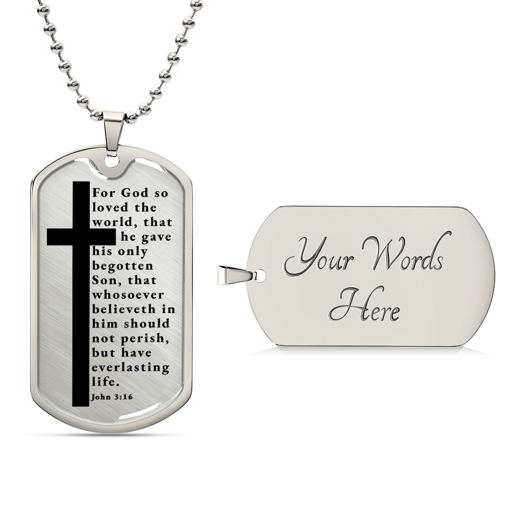 Everlasting Life John 3:16 Necklace Stainless Steel or 18k Gold Dog Tag W 24"-Express Your Love Gifts