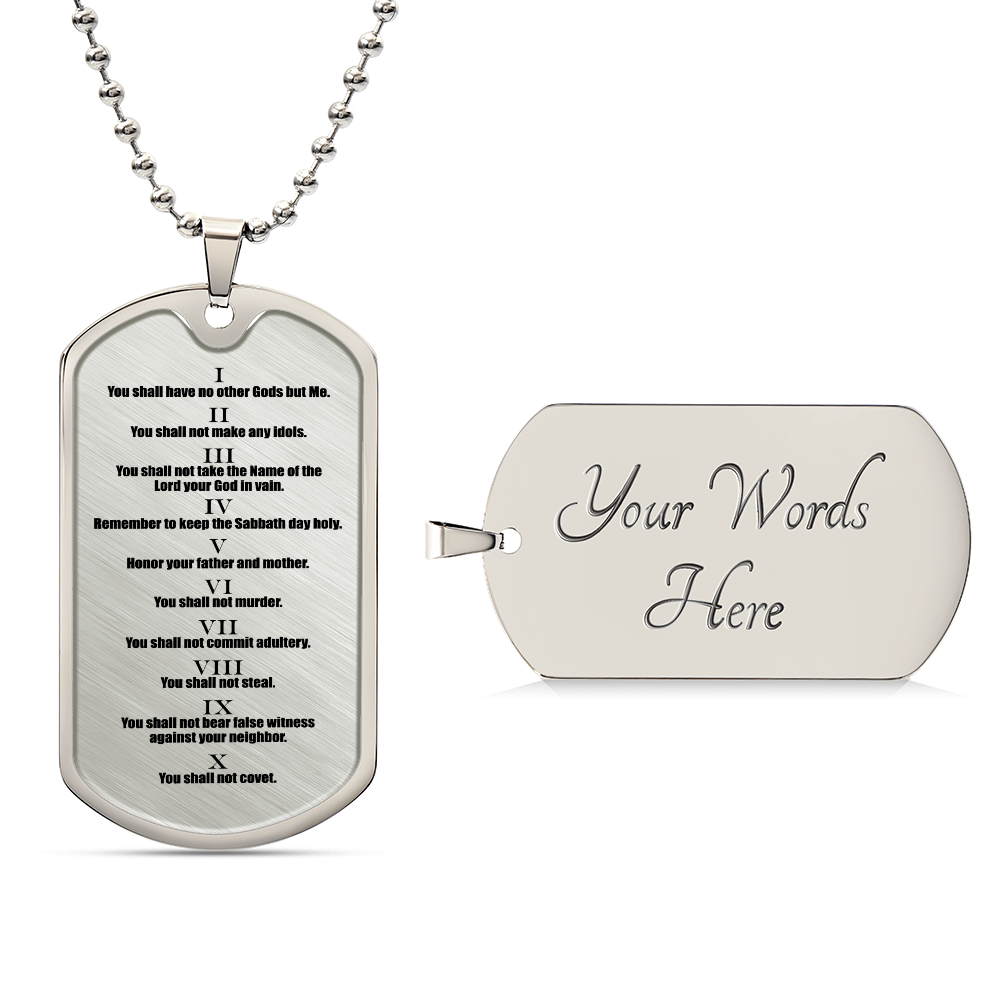 Ten Commandments English Necklace Dog Tag Stainless Steel or 18k Gold w 24" Chain-Express Your Love Gifts