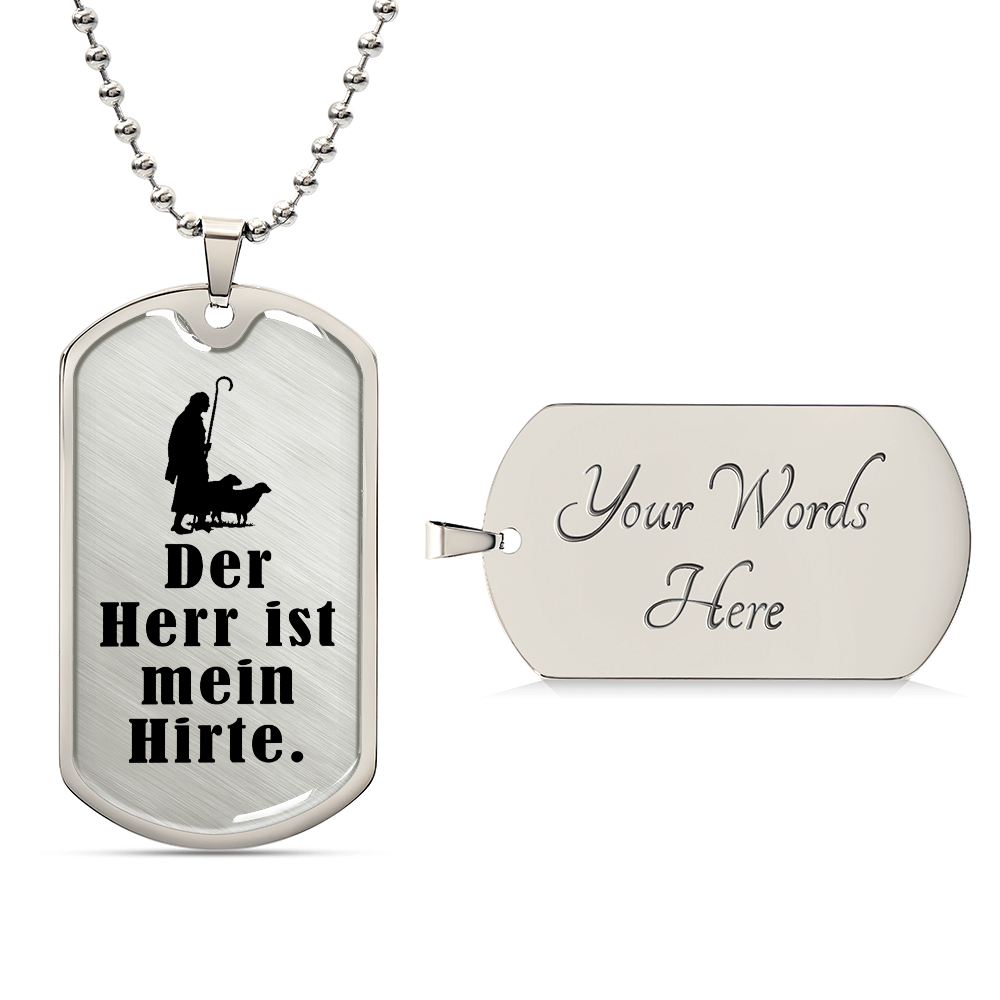 Lord is My Shephard Psalm 23 German Necklace Stainless Steel or 18k Gold Dog Tag 24" Chain-Express Your Love Gifts