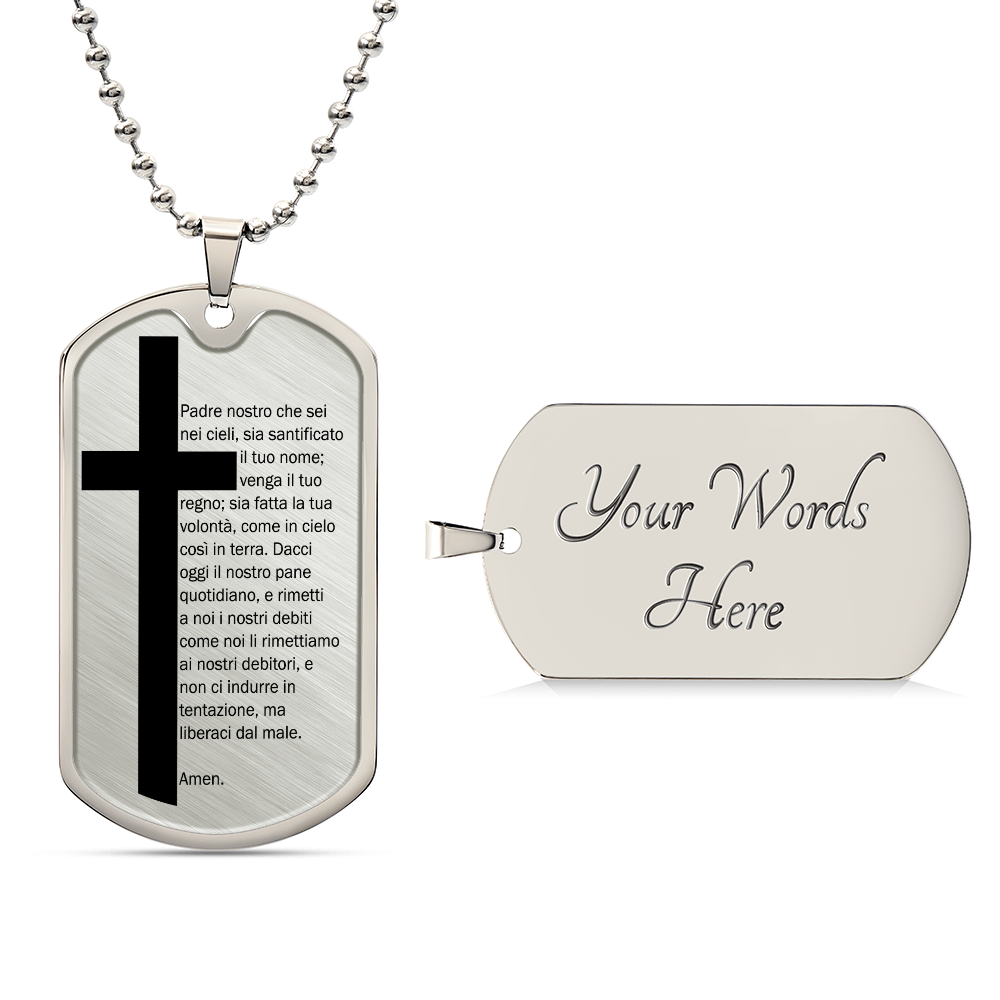 Lord's Prayer Italian Padre Nostro Necklace Dog Tag Stainless Steel or 18k Gold w 24" Chain-Express Your Love Gifts