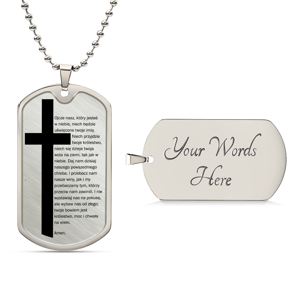 Lords Prayer Polish Ojcze Nasz Necklace Dog Tag Stainless Steel or 18k Gold w 24" Chain-Express Your Love Gifts