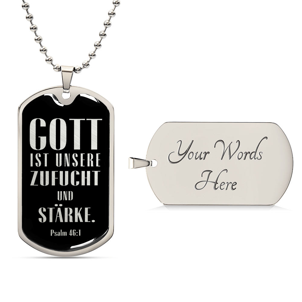 Psalm 46:10 God is Our Refuge and Strength Necklace Stainless Steel or 18k Gold Dog Tag 24" Chain-Express Your Love Gifts