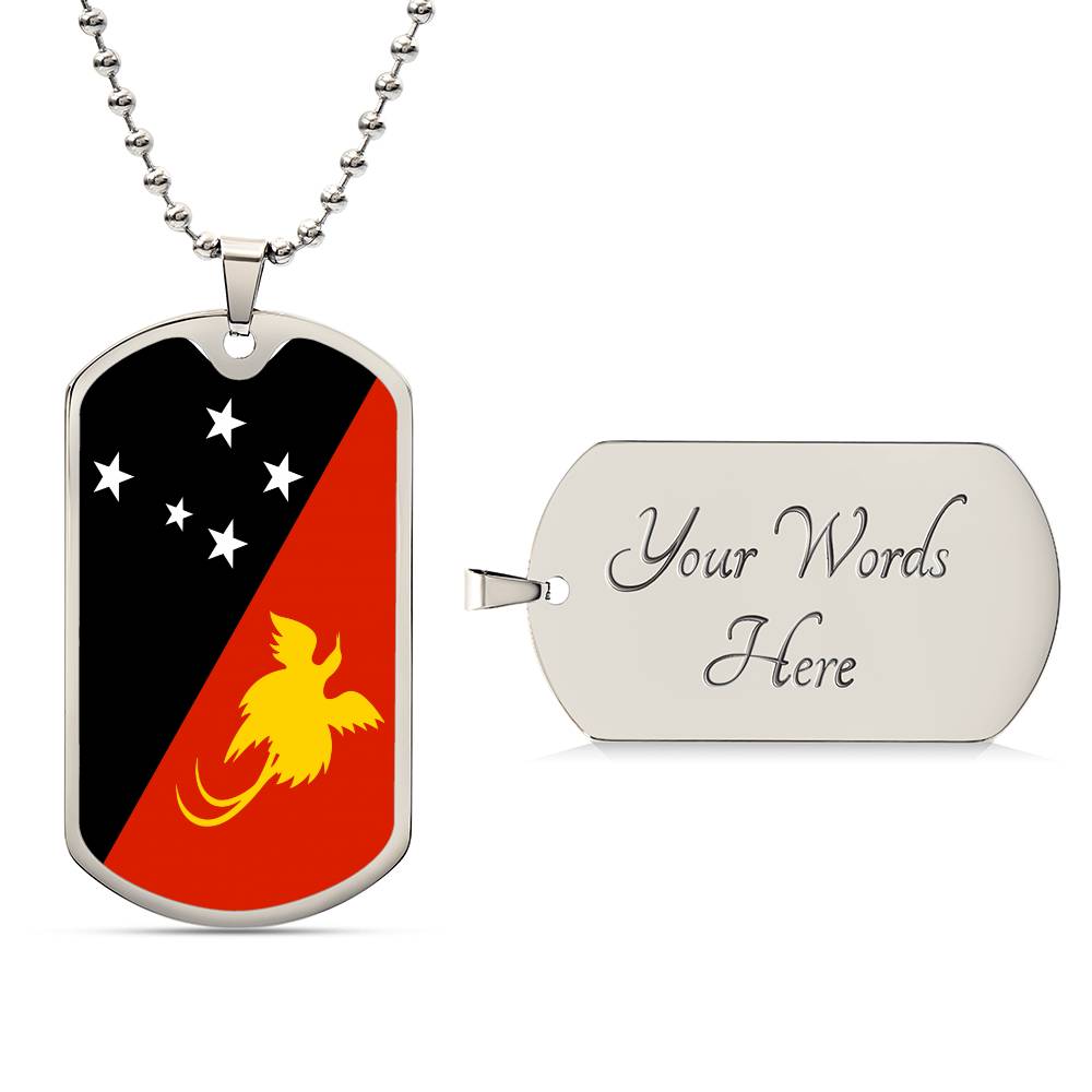 Papua New Guinea Flag Dog Tag Necklace Stainless Steel or 18k Gold Dog Tag 24"-Express Your Love Gifts