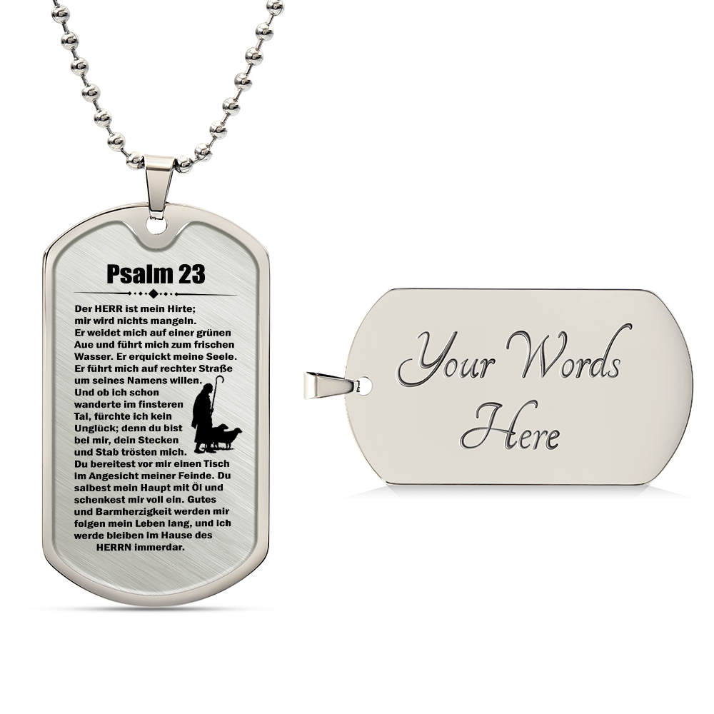 Psalm 23 German Necklace Dog Tag Stainless Steel or 18k Gold w 24" Chain-Express Your Love Gifts