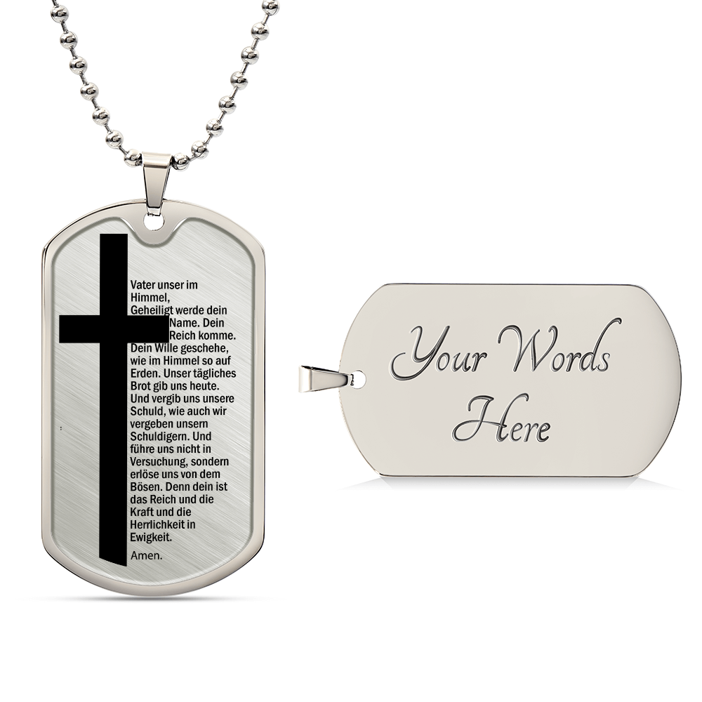 Lord's Prayer German Vater Unser Necklace Dog Tag Stainless Steel or 18k Gold w 24" Chain-Express Your Love Gifts