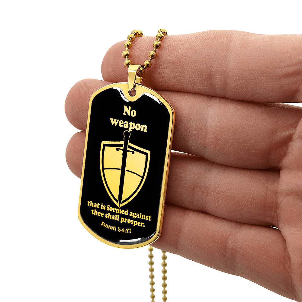 Isaiah 54:17 No Weapon Necklace Dog Tag Stainless Steel or 18k Gold w 24" Chain-Express Your Love Gifts