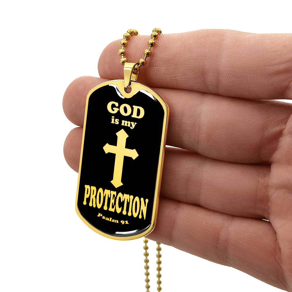 God is My Protection Psalm 91 Necklace Dog Tag Stainless Steel or 18k Gold w 24" Chain-Express Your Love Gifts