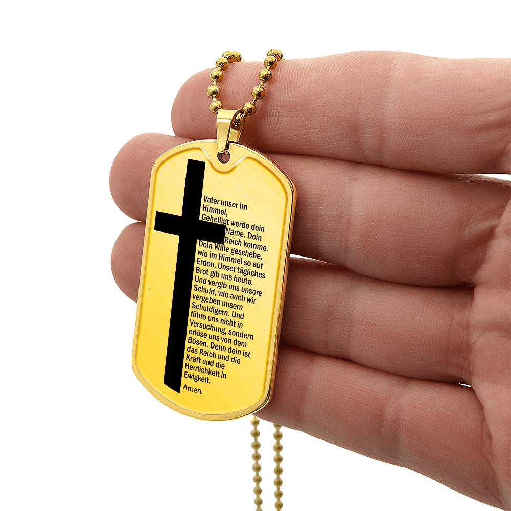 Lord's Prayer German Vater Unser Necklace Dog Tag Stainless Steel or 18k Gold w 24" Chain-Express Your Love Gifts