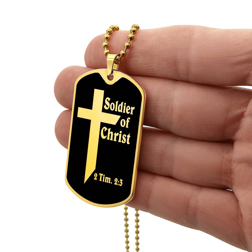 Soldier of Christ 2 Tim 2 3 Necklace Dog Tag Stainless Steel or 18k Gold w 24" Chain-Express Your Love Gifts