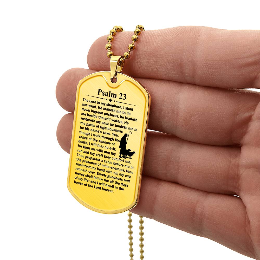 Psalm 23 English Necklace Dog Tag Stainless Steel or 18k Gold w 24" Chain-Express Your Love Gifts