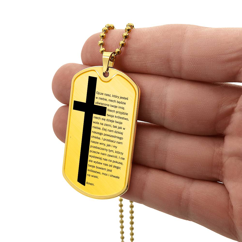 Lords Prayer Polish Ojcze Nasz Necklace Dog Tag Stainless Steel or 18k Gold w 24" Chain-Express Your Love Gifts