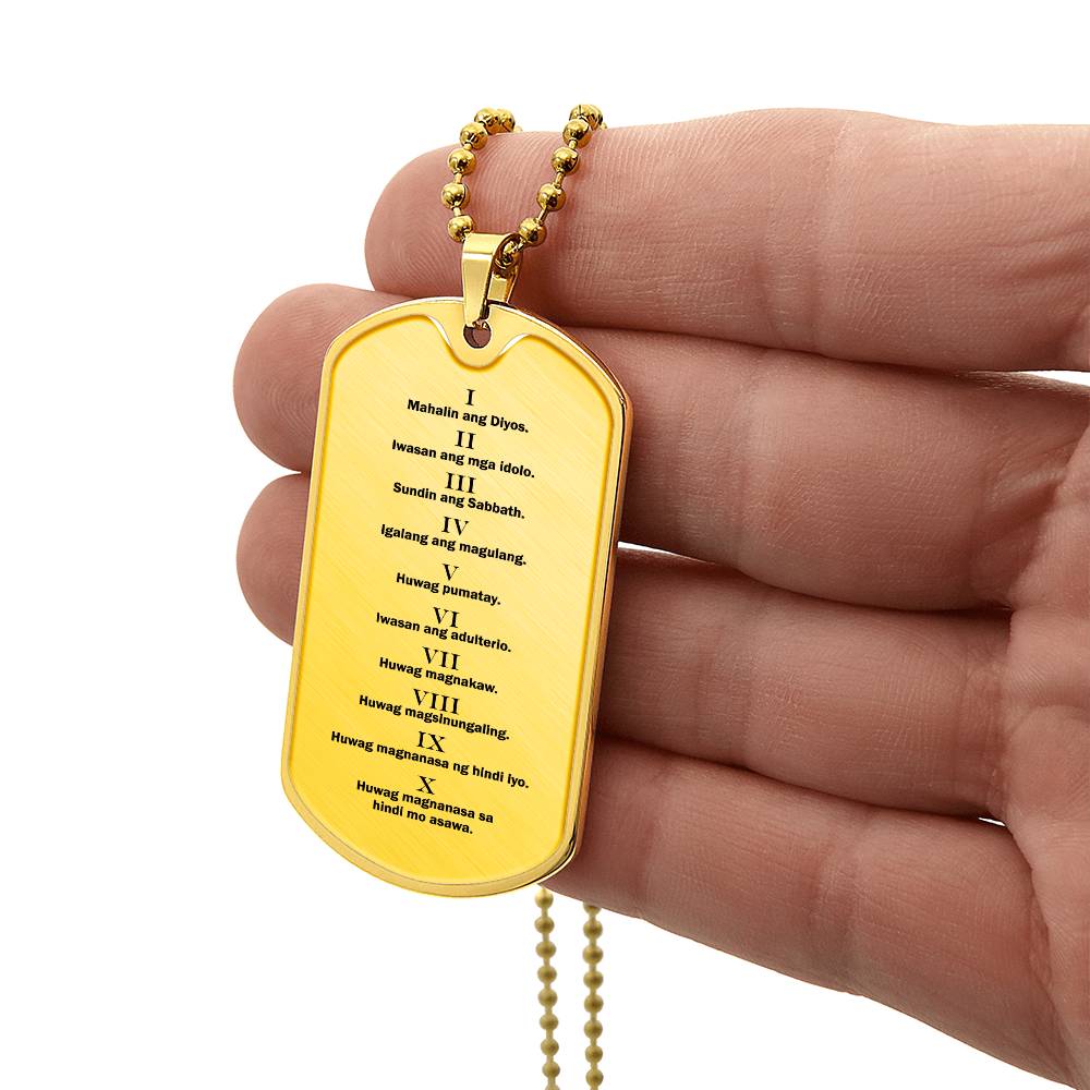 Ten Commandments Tagalog Sampung Utos Necklace Dog Tag Stainless Steel or 18k Gold w 24" Chain-Express Your Love Gifts