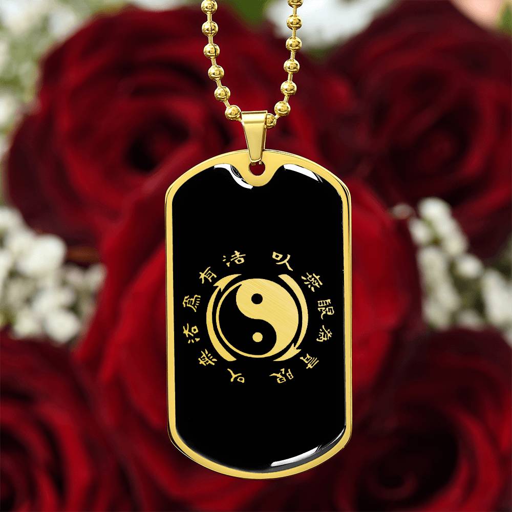 Yin Yang Dog Tag Necklace - Symbol of Harmony and Strength Dog Tag Stainless Steel or 18k Gold w 24" Chain-Express Your Love Gifts