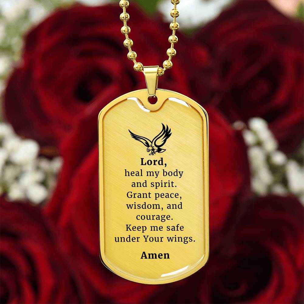 Veteran's Prayer Necklace Stainless Steel or 18k Gold Dog Tag 24" Chain-Express Your Love Gifts