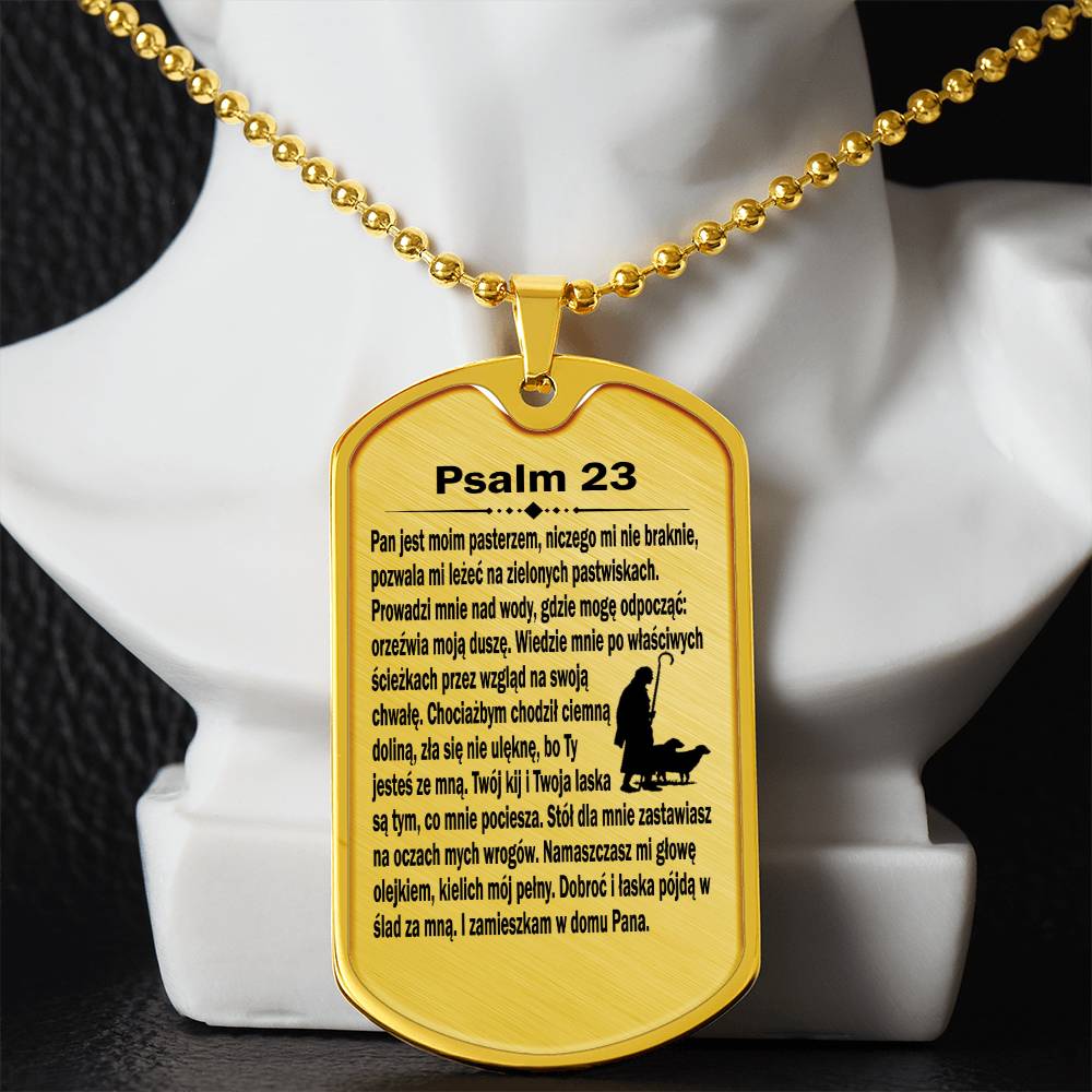 Psalm 23 Polish Psalm Dawida Necklace Dog Tag Stainless Steel or 18k Gold w 24" Chain-Express Your Love Gifts