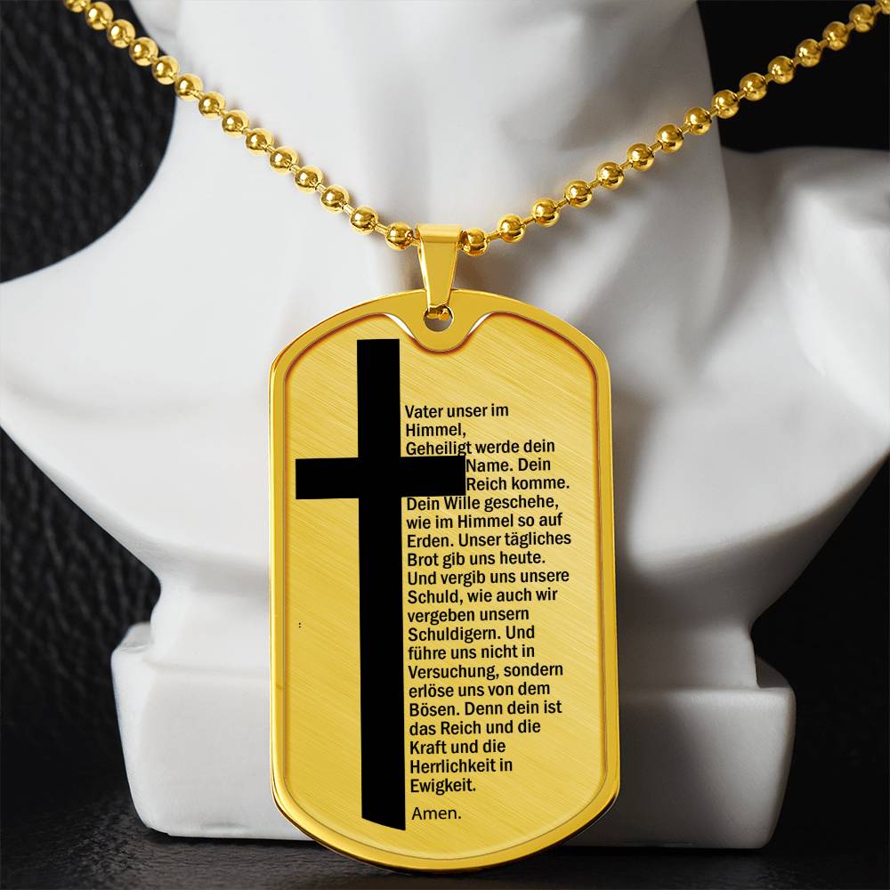 Lord's Prayer German Vater Unser Necklace Dog Tag Stainless Steel or 18k Gold w 24" Chain-Express Your Love Gifts