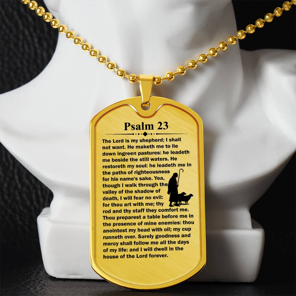Psalm 23 English Necklace Dog Tag Stainless Steel or 18k Gold w 24" Chain-Express Your Love Gifts