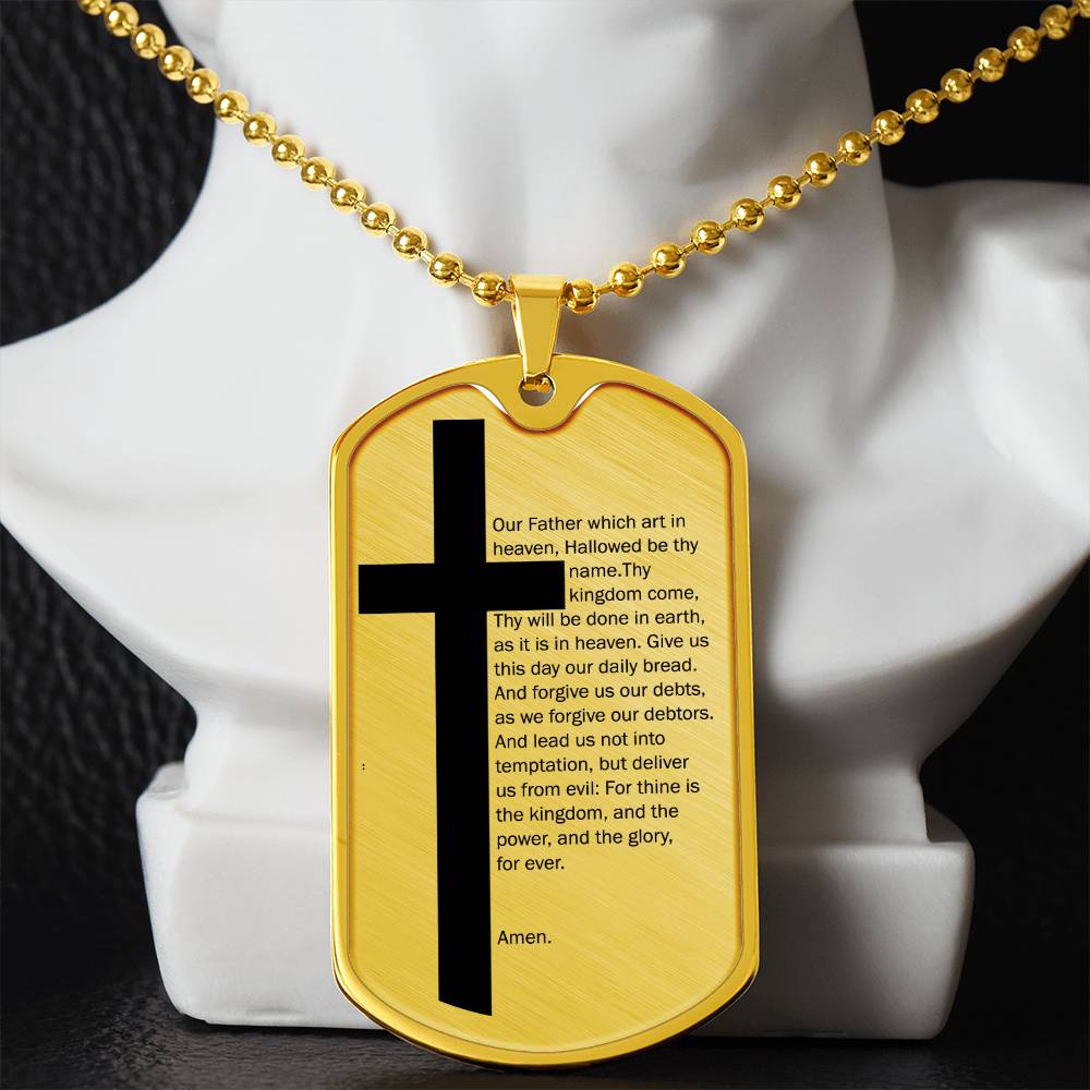 Lord's Prayer Necklace Dog Tag Stainless Steel or 18k Gold w 24" Chain-Express Your Love Gifts