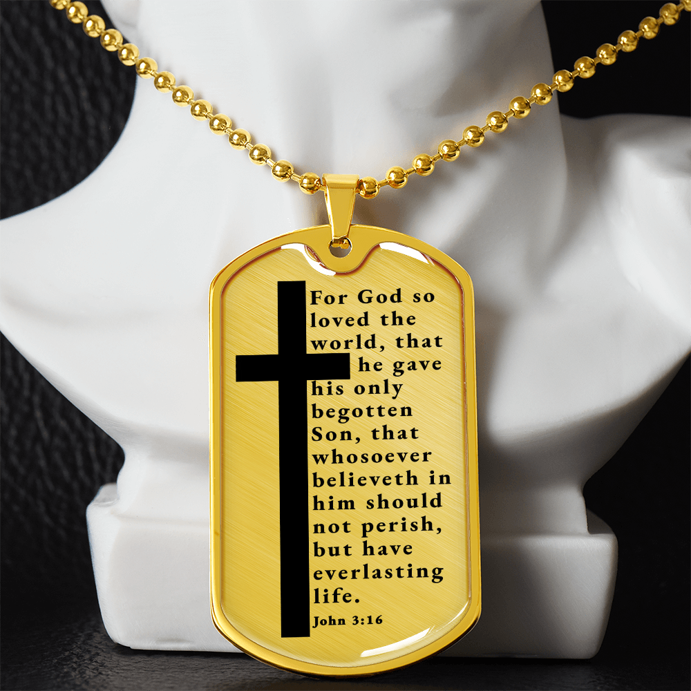 Everlasting Life John 3:16 Necklace Stainless Steel or 18k Gold Dog Tag W 24"-Express Your Love Gifts