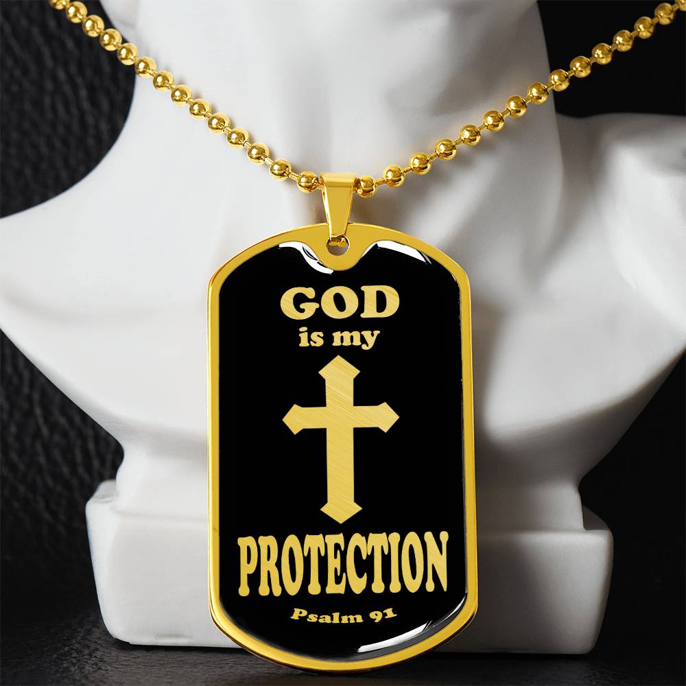 God is My Protection Psalm 91 Necklace Dog Tag Stainless Steel or 18k Gold w 24" Chain-Express Your Love Gifts