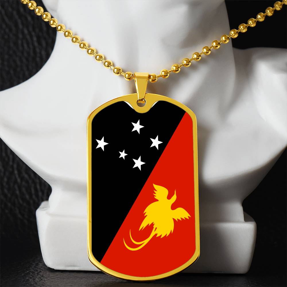 Papua New Guinea Flag Dog Tag Necklace Stainless Steel or 18k Gold Dog Tag 24"-Express Your Love Gifts