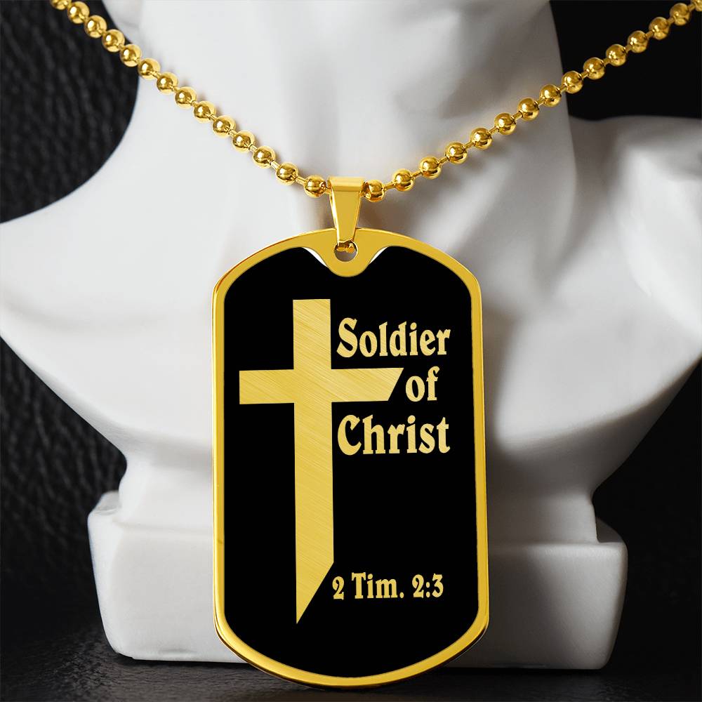 Soldier of Christ 2 Tim 2 3 Necklace Dog Tag Stainless Steel or 18k Gold w 24" Chain-Express Your Love Gifts