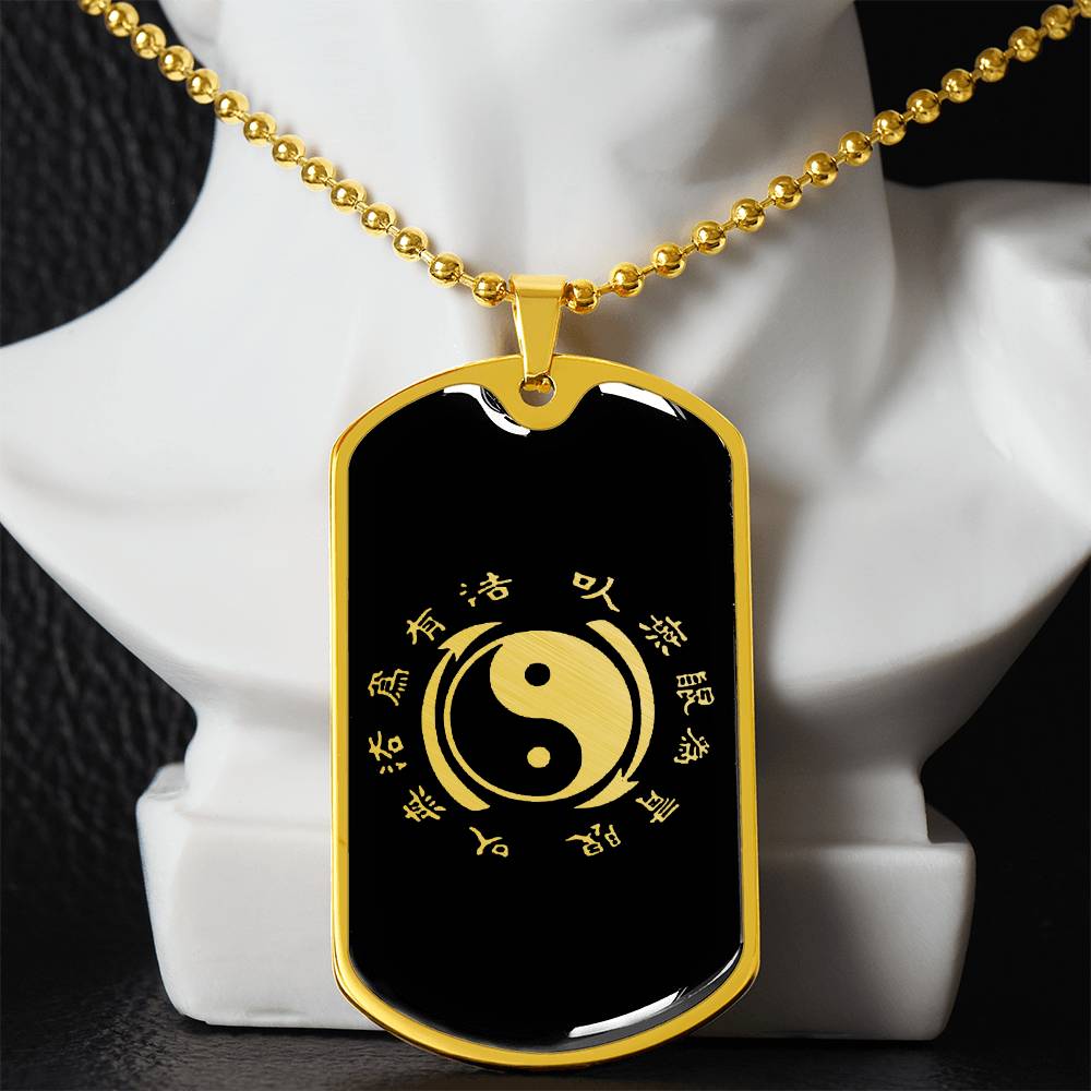 Yin Yang Dog Tag Necklace - Symbol of Harmony and Strength Dog Tag Stainless Steel or 18k Gold w 24" Chain-Express Your Love Gifts