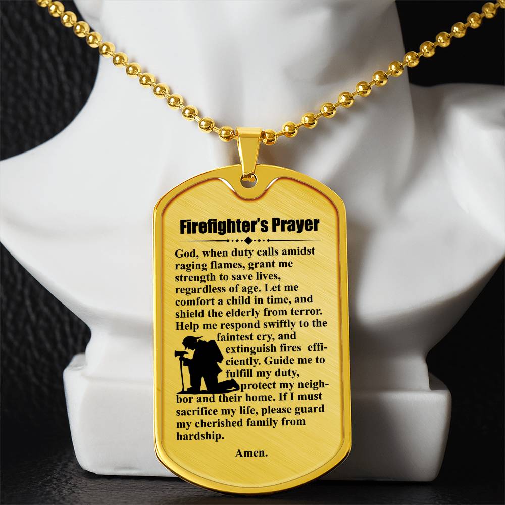 Firefighter's Prayer Dogtag Necklace Dog Tag Stainless Steel or 18k Gold w 24" Chain-Express Your Love Gifts