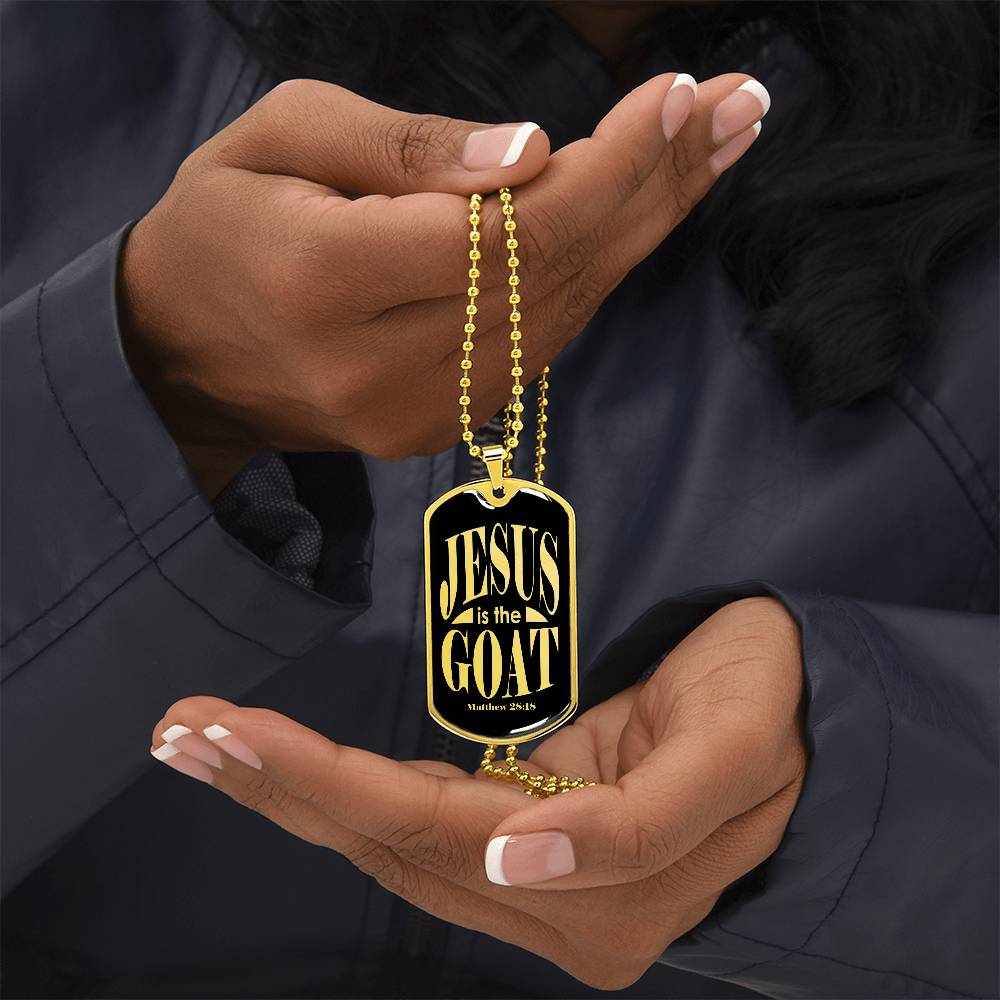 Jesus is the GOAT Matthew 28:18 Necklace Dog Tag Stainless Steel or 18k Gold w 24" Chain-Express Your Love Gifts