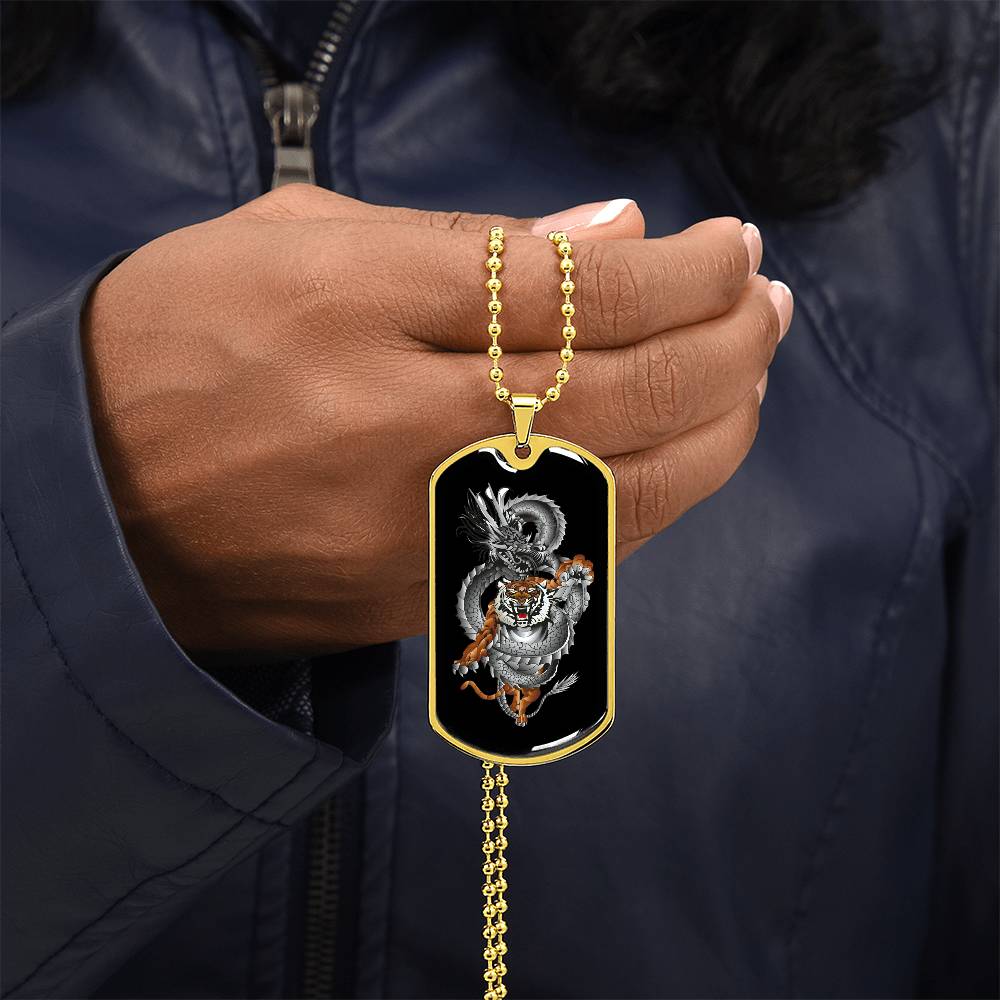 Tiger Dragon Yin Yang Necklace Dog Tag Stainless Steel or 18k Gold w 24" Chain-Express Your Love Gifts