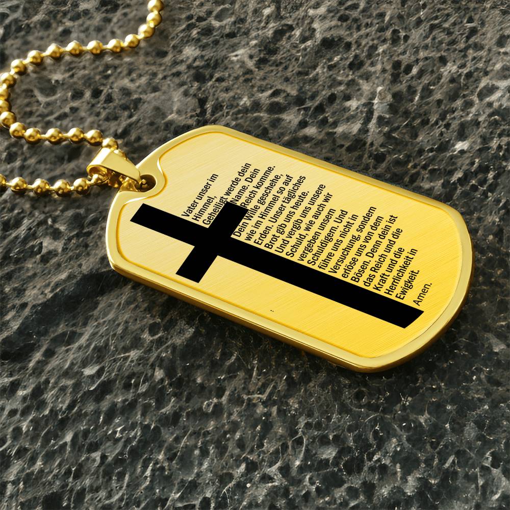 Lord's Prayer German Vater Unser Necklace Dog Tag Stainless Steel or 18k Gold w 24" Chain-Express Your Love Gifts