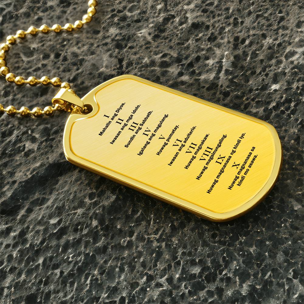 Ten Commandments Tagalog Sampung Utos Necklace Dog Tag Stainless Steel or 18k Gold w 24" Chain-Express Your Love Gifts
