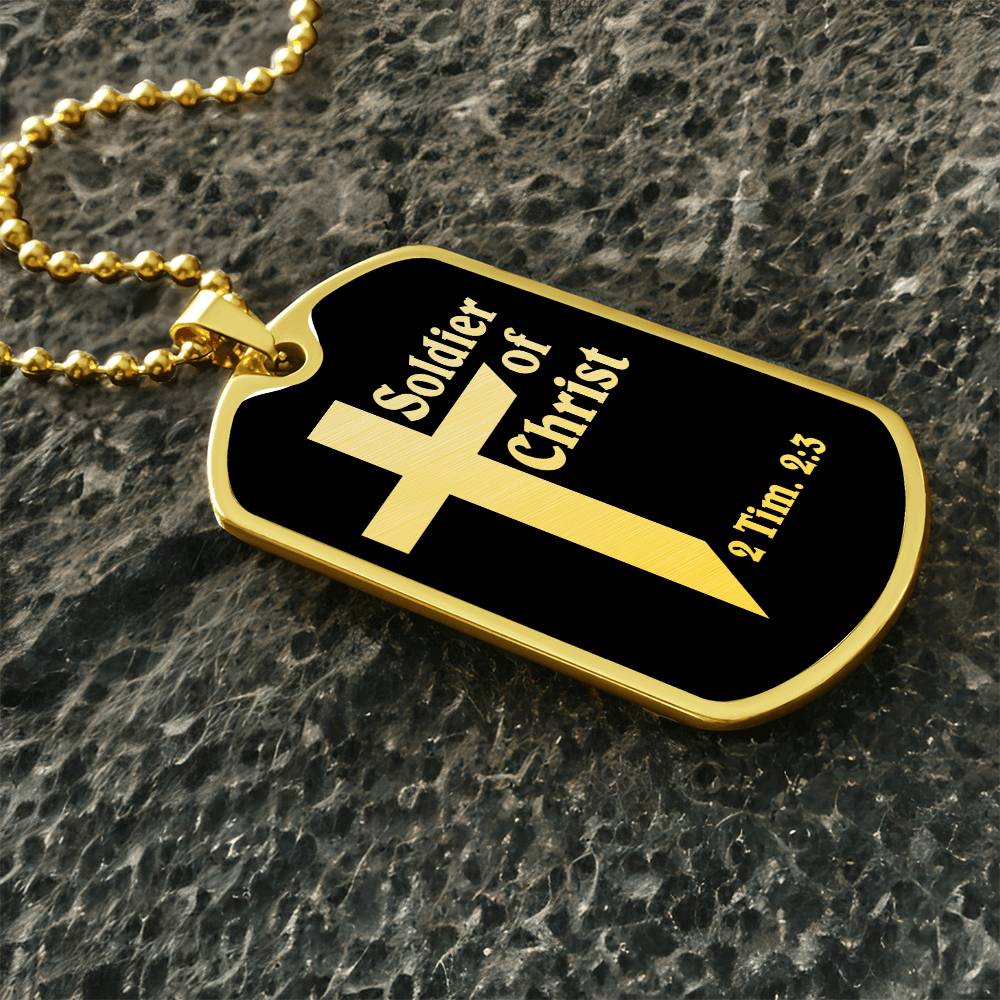Soldier of Christ 2 Tim 2 3 Necklace Dog Tag Stainless Steel or 18k Gold w 24" Chain-Express Your Love Gifts