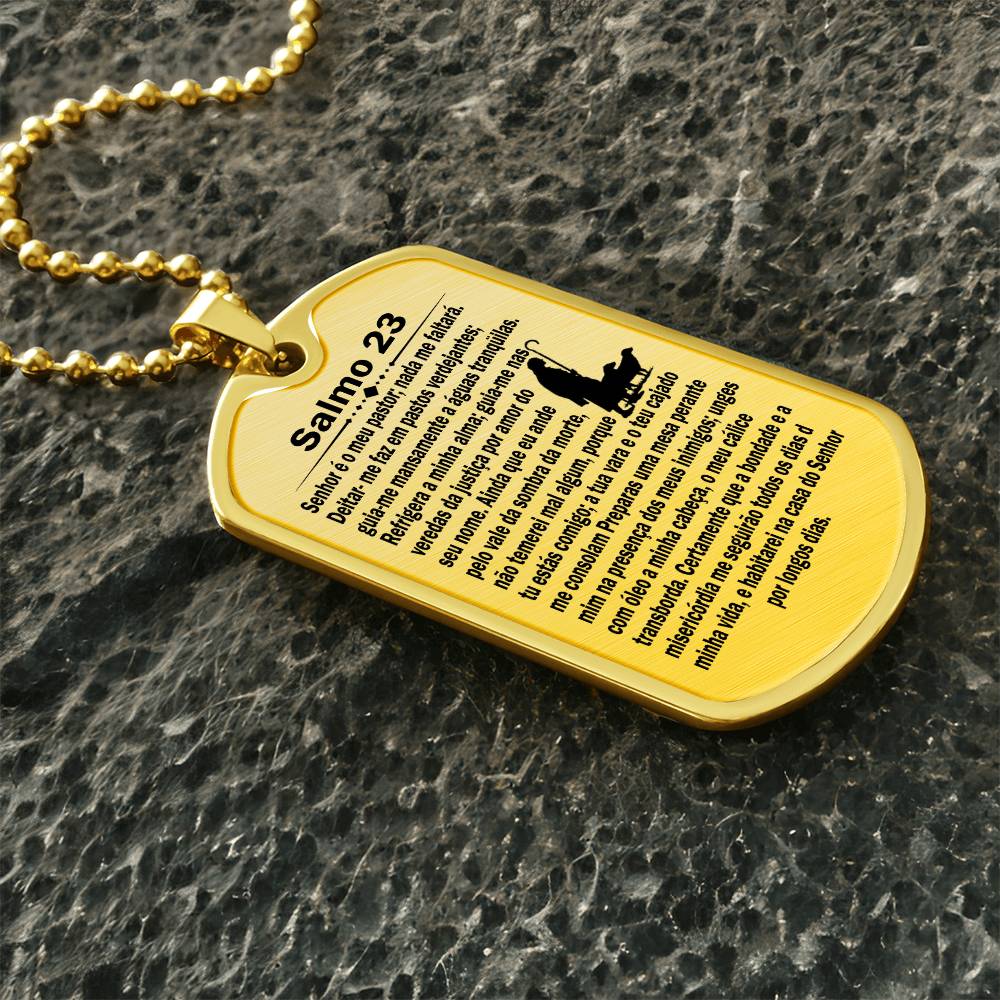 Psalm 23 Portuguese Salmo 23 Necklace Dog Tag Stainless Steel or 18k Gold w 24" Chain-Express Your Love Gifts
