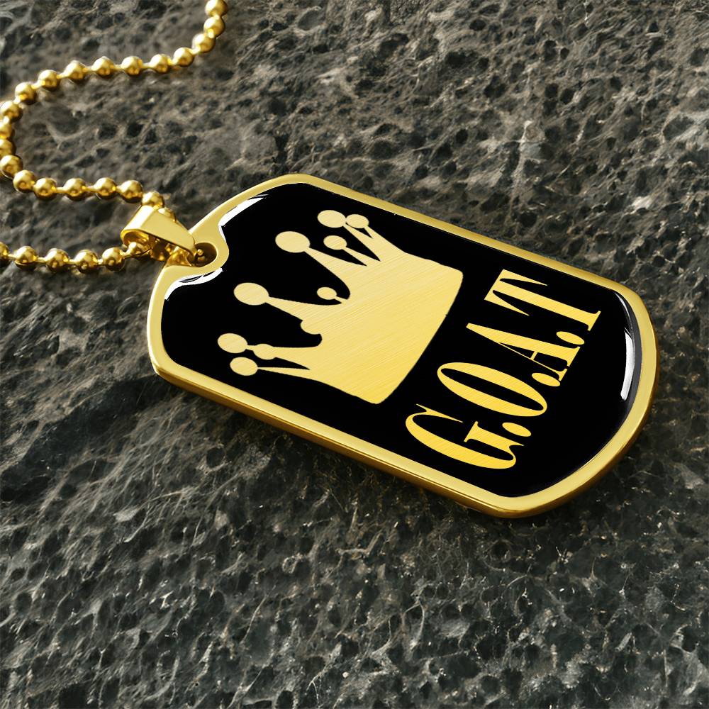 GOAT Greatest of All Time Necklace Dog Tag Stainless Steel or 18k Gold w 24"Chain-Express Your Love Gifts