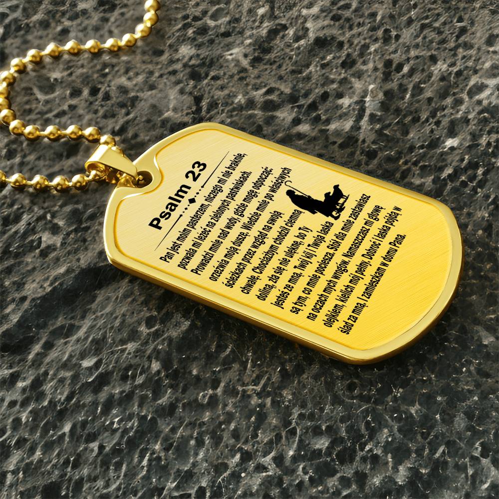 Psalm 23 Polish Psalm Dawida Necklace Dog Tag Stainless Steel or 18k Gold w 24" Chain-Express Your Love Gifts