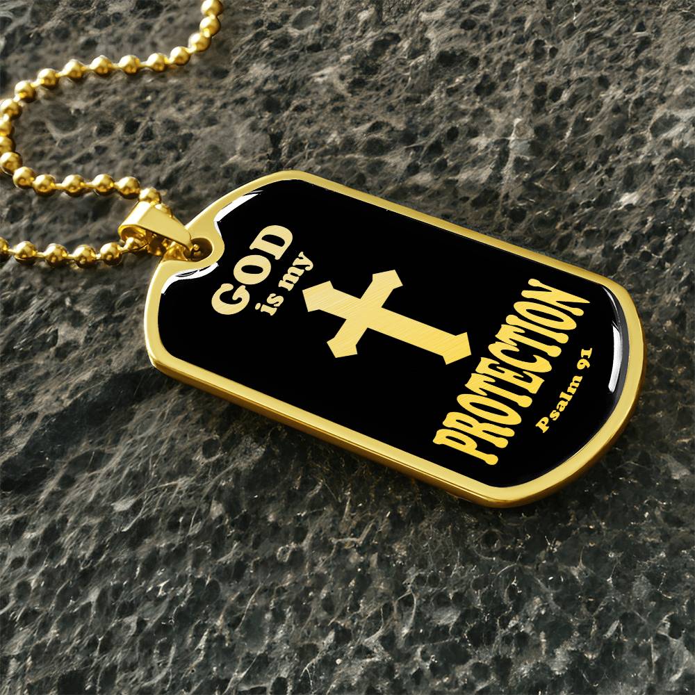 God is My Protection Psalm 91 Necklace Dog Tag Stainless Steel or 18k Gold w 24" Chain-Express Your Love Gifts