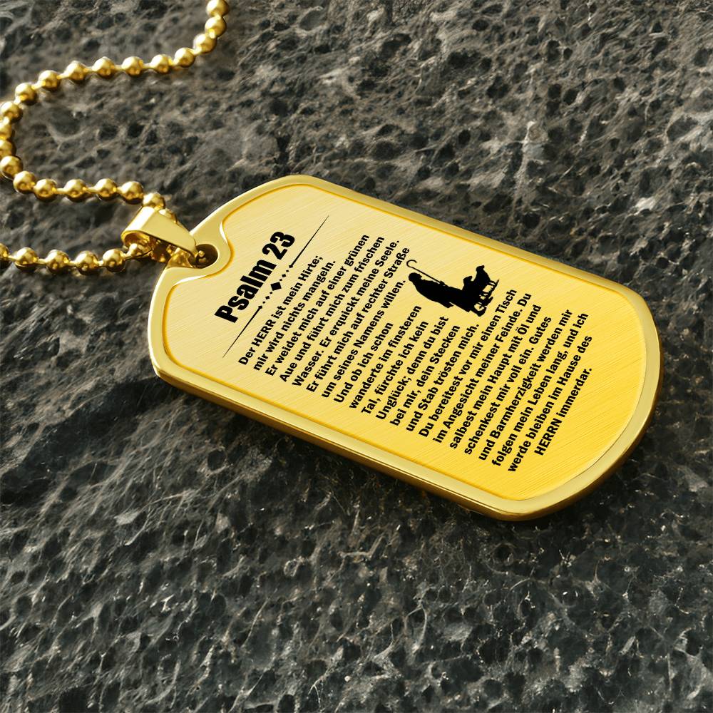 Psalm 23 German Necklace Dog Tag Stainless Steel or 18k Gold w 24" Chain-Express Your Love Gifts