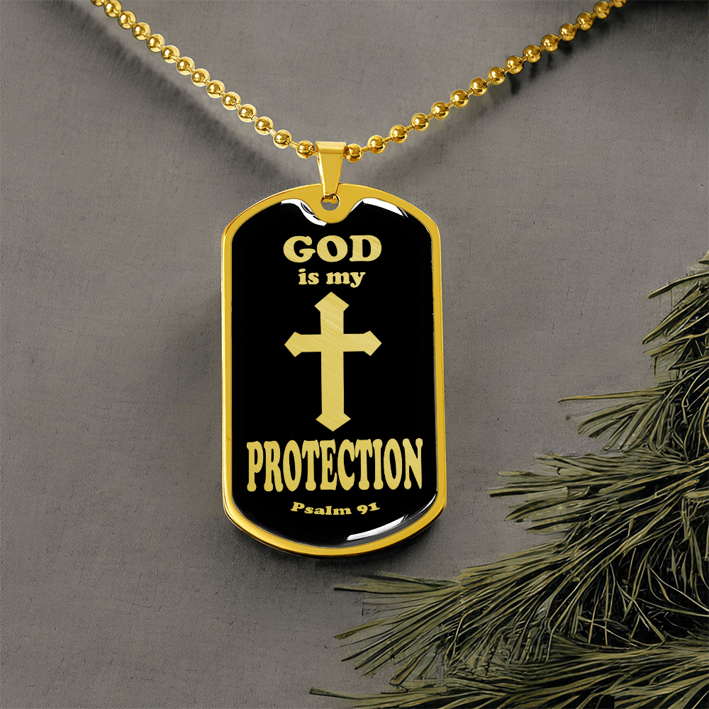 God is My Protection Psalm 91 Necklace Dog Tag Stainless Steel or 18k Gold w 24" Chain-Express Your Love Gifts