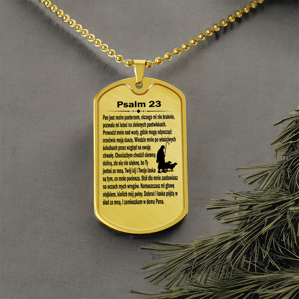 Psalm 23 Polish Psalm Dawida Necklace Dog Tag Stainless Steel or 18k Gold w 24" Chain-Express Your Love Gifts