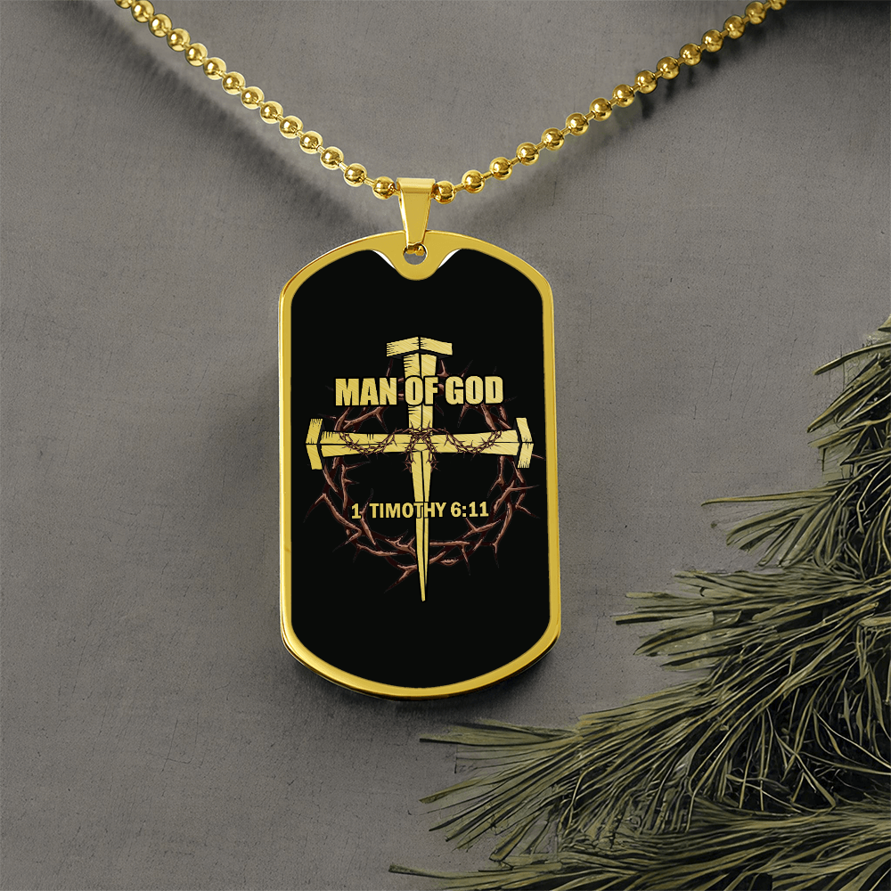 Man of God Cross Timothy Necklace Dog Tag Stainless Steel or 18k Gold w 24" Chain-Express Your Love Gifts