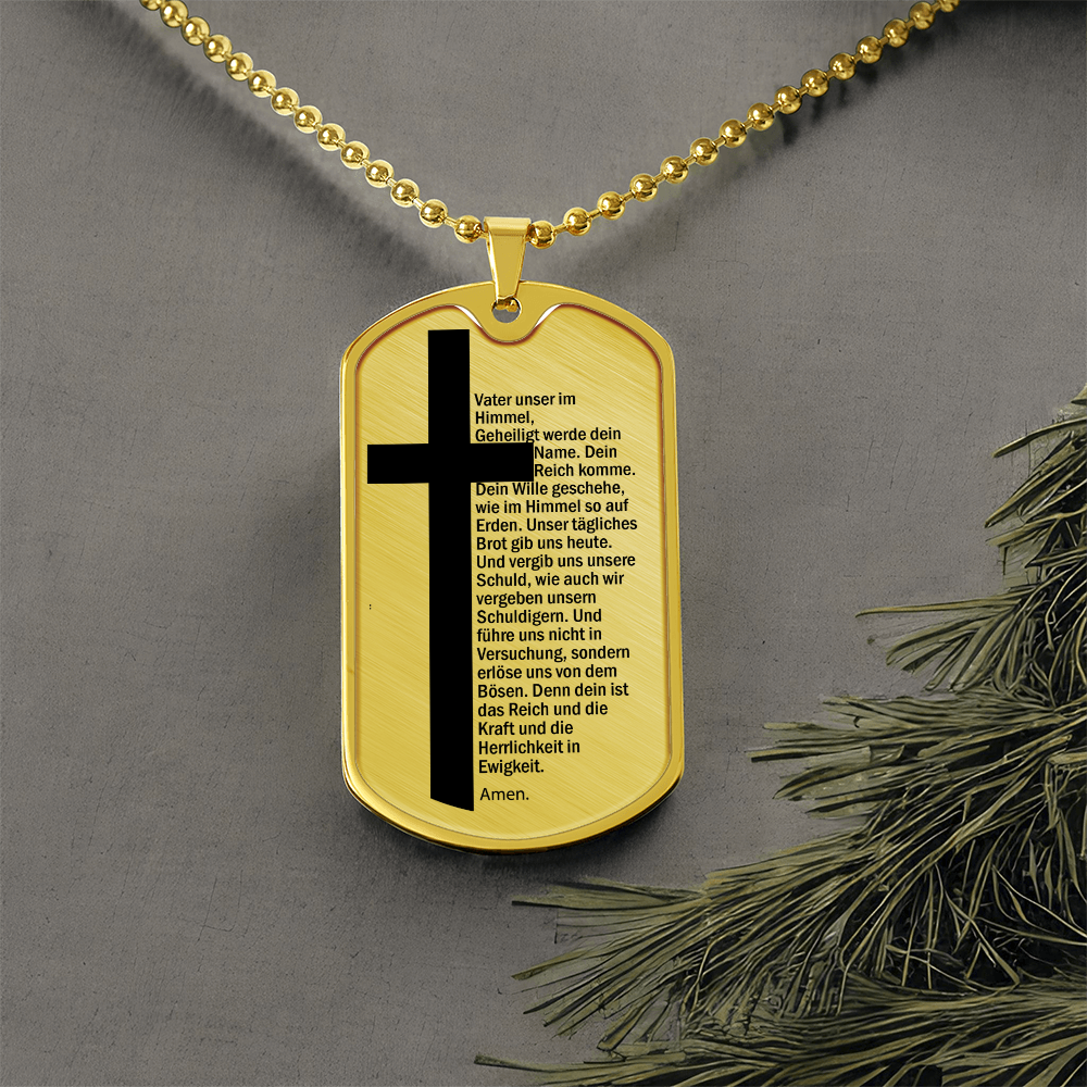 Lord's Prayer German Vater Unser Necklace Dog Tag Stainless Steel or 18k Gold w 24" Chain-Express Your Love Gifts