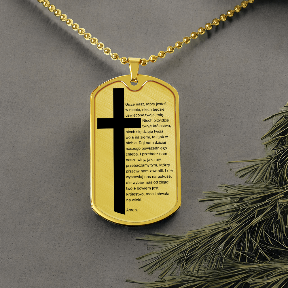 Lords Prayer Polish Ojcze Nasz Necklace Dog Tag Stainless Steel or 18k Gold w 24" Chain-Express Your Love Gifts