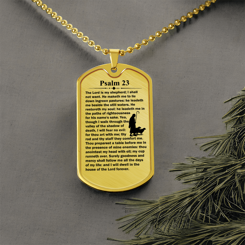 Psalm 23 English Necklace Dog Tag Stainless Steel or 18k Gold w 24" Chain-Express Your Love Gifts