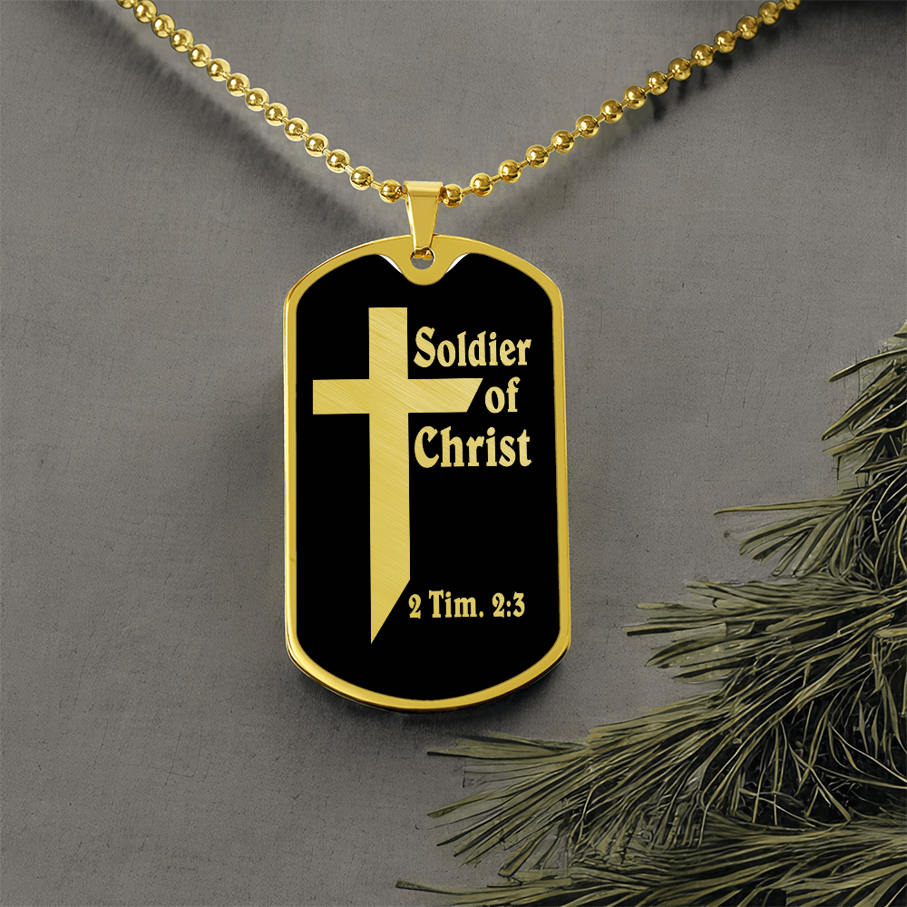 Soldier of Christ 2 Tim 2 3 Necklace Dog Tag Stainless Steel or 18k Gold w 24" Chain-Express Your Love Gifts
